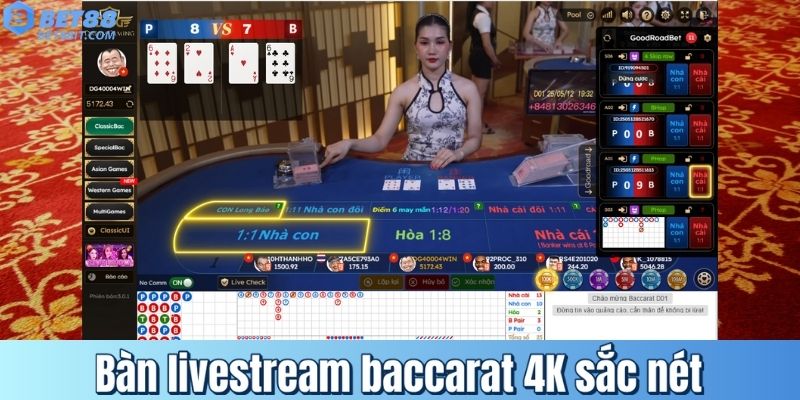 Bàn livestream baccarat 4K sắc nét